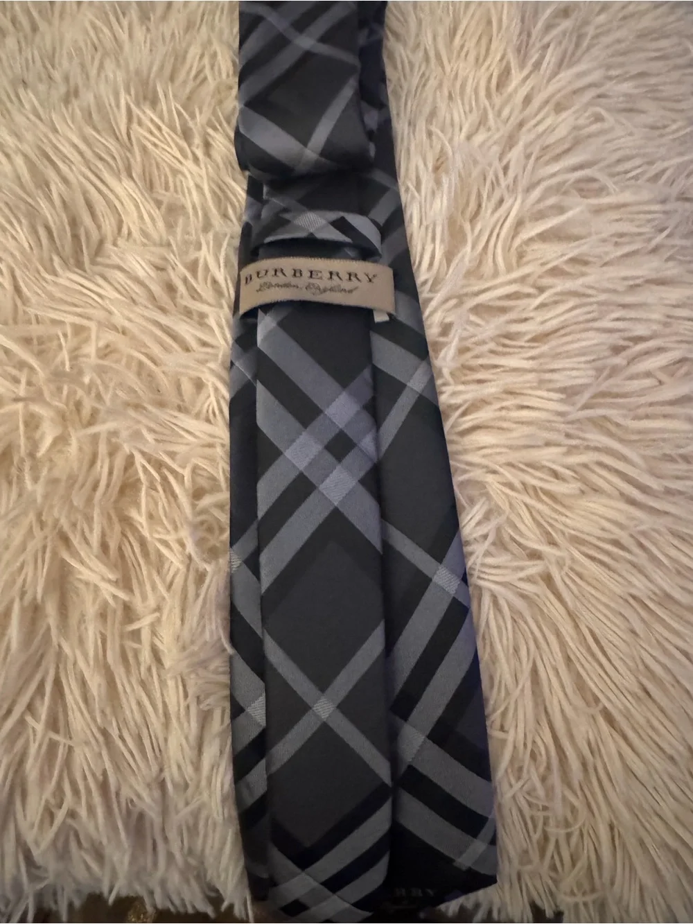 Burberry Black and Gray Plaid Silk Tie